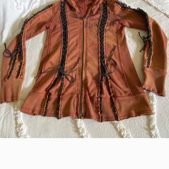 SALVAGE Y2K Corset Lace Up Sleeves Distressed Grunge Hoodie. L - Picture 3 of 12